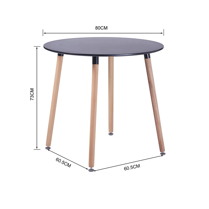 PEA runder Esstisch aus MDF mit 4 Beinen aus Buche 80 * 80 * 73 cm - Schwarz/Weiß