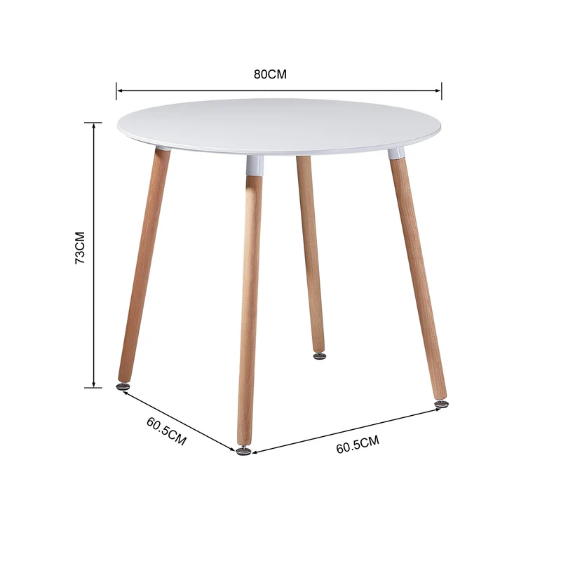 PEA runder Esstisch aus MDF mit 4 Beinen aus Buche 80 * 80 * 73 cm - Schwarz/Weiß