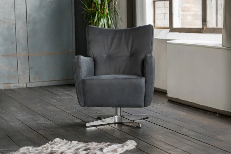 B-Ware KAWOLA Sessel ALINE Drehsessel Sessel Leder schwarz 68x87x72cm (B/H/T)