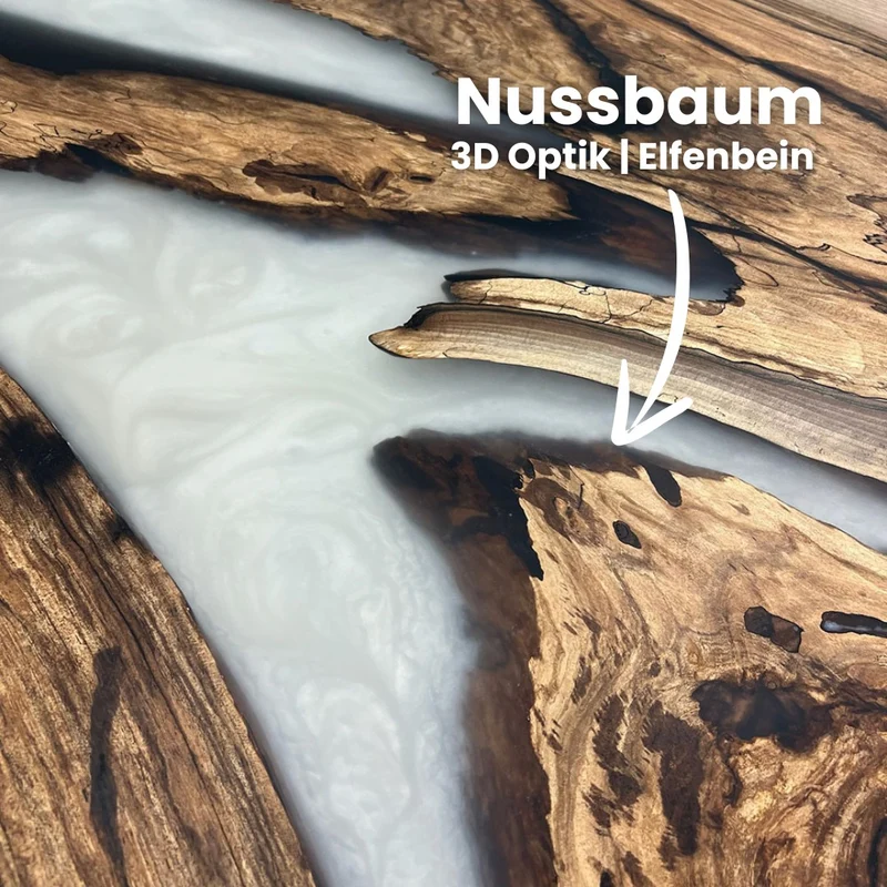 Epoxidharz Tisch aus Nussbaum in weiß | Modell Wildsee