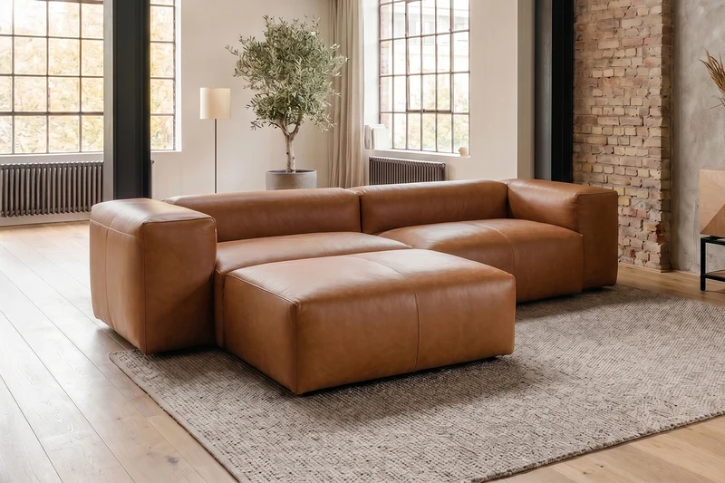 KAWOLA Sofa CELESTE 4-Sitzer Leder cognac
