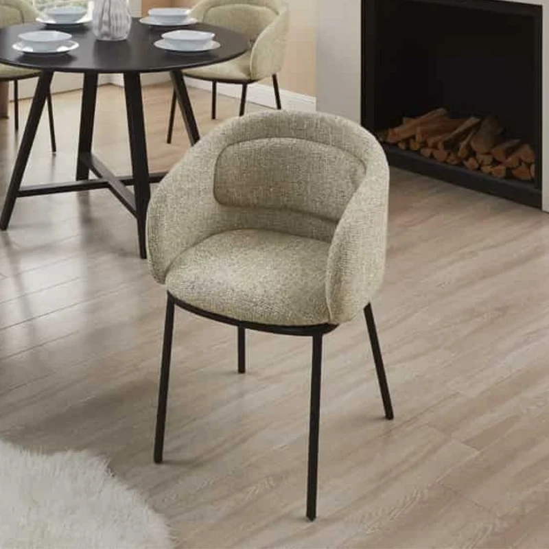 Eleganter Design Stuhl MADRID beige Strukturstoff mit Armlehne