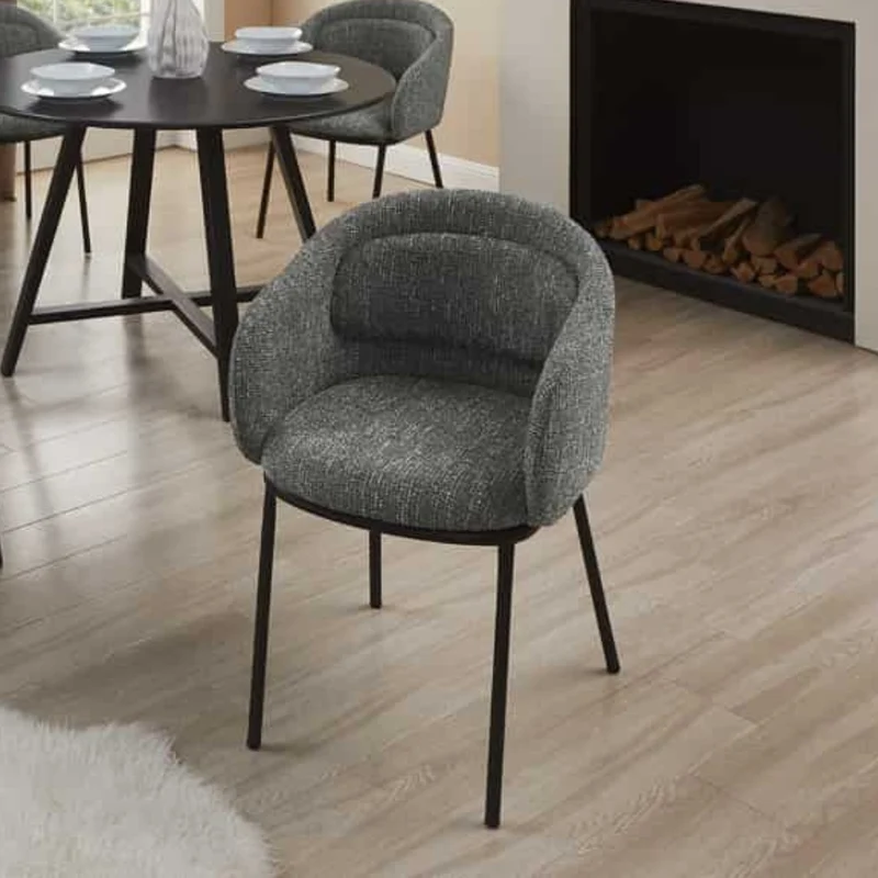 Eleganter Design Stuhl MADRID grau Strukturstoff mit Armlehne
