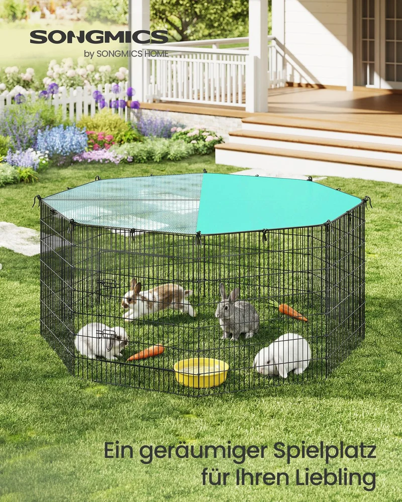 Kleintiergehege Mit Abdeckung - 8 Stabile Paneele - Für Kaninchen, Meerschweinchen Und Nagetiere