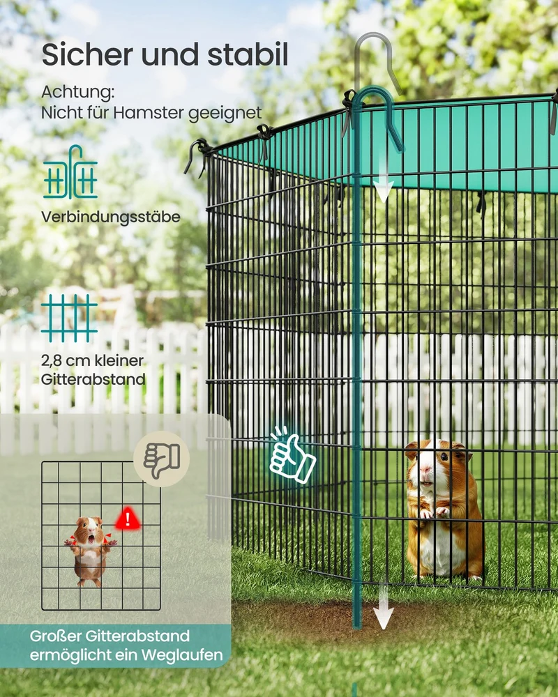 Kleintiergehege Mit Abdeckung - 8 Stabile Paneele - Für Kaninchen, Meerschweinchen Und Nagetiere