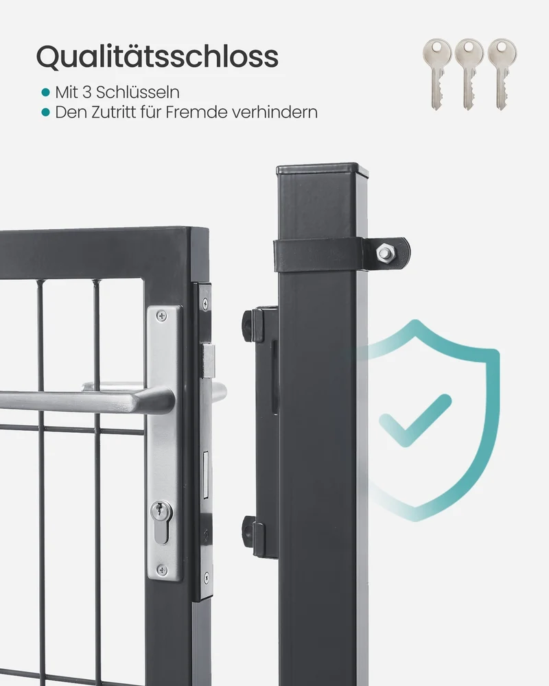 Abschließbares Gartentor 106x160 - Verzinkter Stahl - Mit Schlüsselschloss Und Aluminiumzylinder