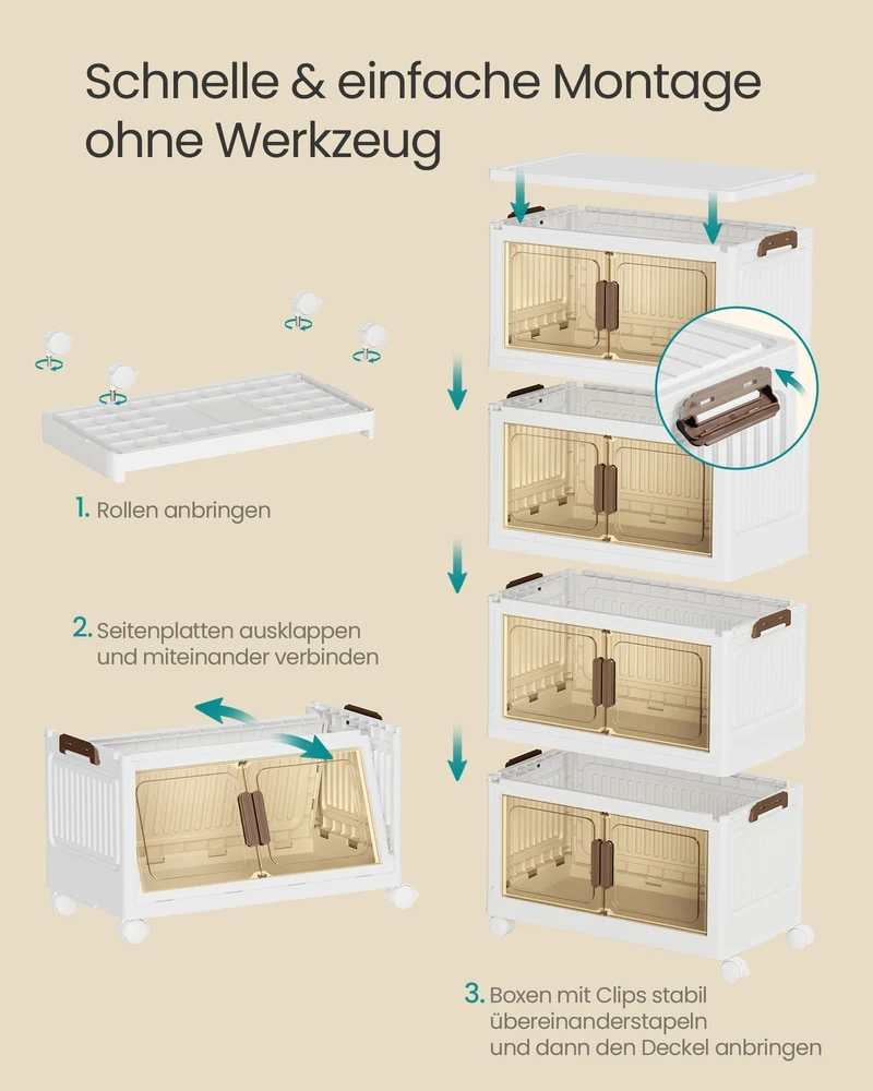Stapelbare Aufbewahrungsboxen Mit 4 Ebenen - Auf Rollen Mit Deckel - Für Kinderzimmer Oder Hauswirtschaftsraum