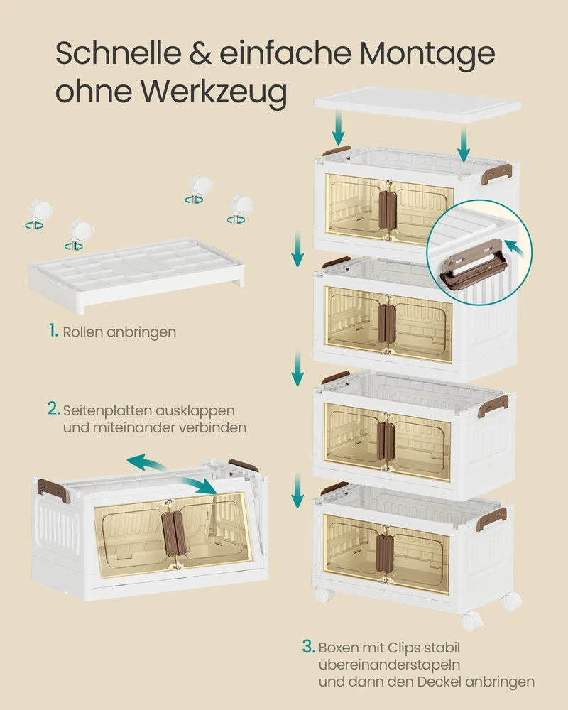 Stapelbare Aufbewahrungsboxen - Mit Rollen Und Deckel - Set Mit Fahrbarem Untergestell