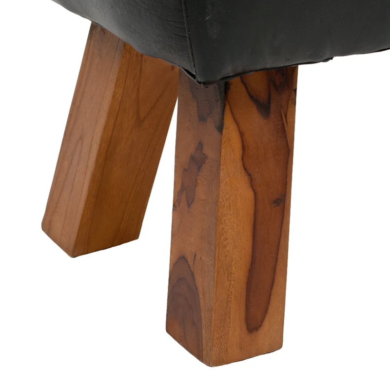 Leder Bank MAXI Schwarz 120cm Teakholz Turnbock