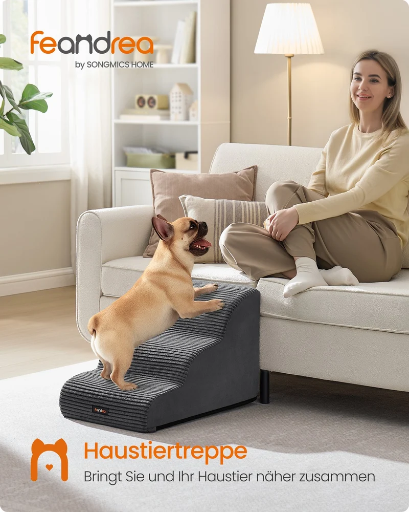 Hundetreppe - 3 Stufen - Rutschfester Bezug - Für Bett Und Sofa