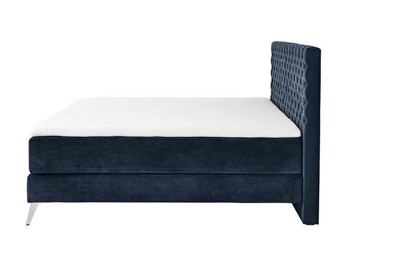 KAWOLA Bett SINDAR Boxspringbett Stoff dunkelblau Fuß silber ohne Topper 160x200cm