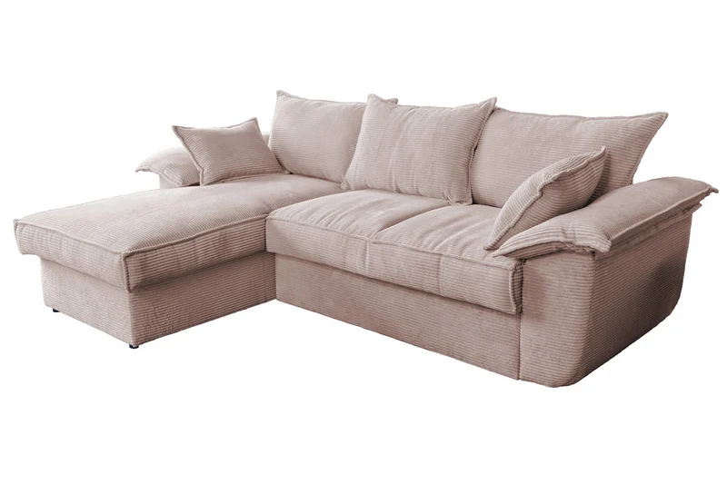 KAWOLA Sofa DAMETO Ecksofa Bettsofa Schlafsofa mit Stauraum Cord rosa