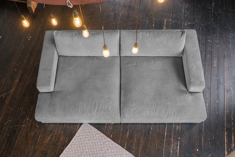 KAWOLA Big Sofa MADELINE Cord grau mit Hocker und 4 Zierkissen
