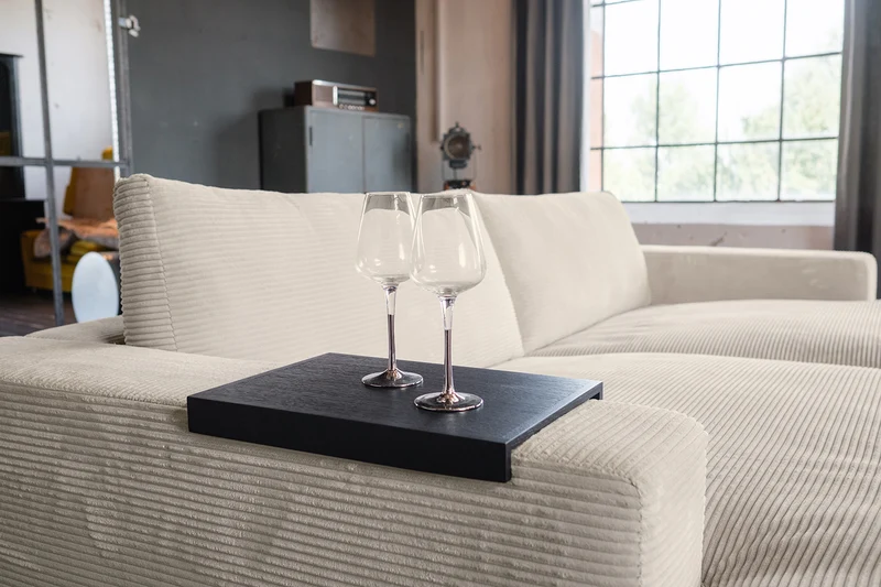 KAWOLA Big Sofa MADELINE Cord cremeweiß mit Hocker und 4 Zierkissen