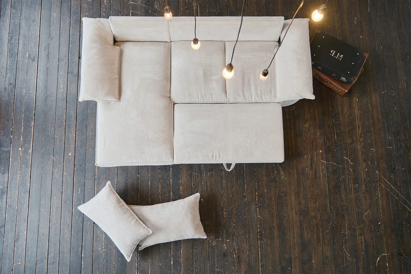 KAWOLA Sofa DAMETO Ecksofa Bettsofa Schlafsofa mit Stauraum Cord weiß