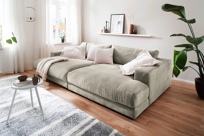 B-Ware KAWOLA Big Sofa MADELINE Cord steingrau