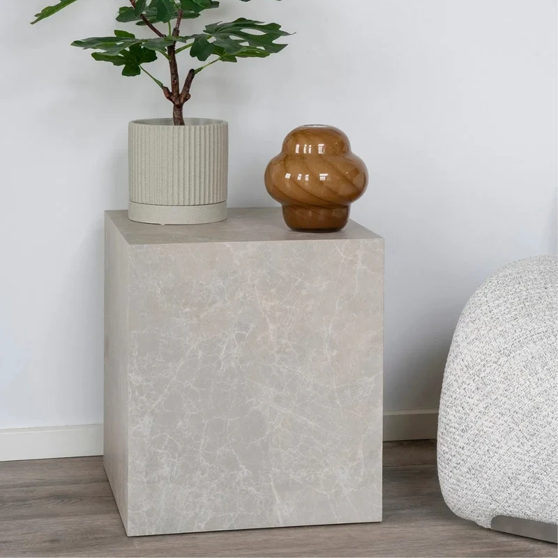 Design Beistelltisch POSTATO 45cm Marmor-Look beige creme Couchtisch
