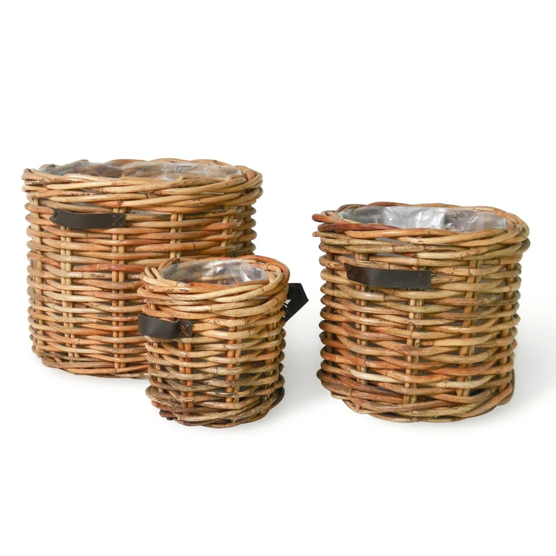 Dickes CL Rattan Pflanzkorb CESTINO natural ca.D65cm Ledergriffe