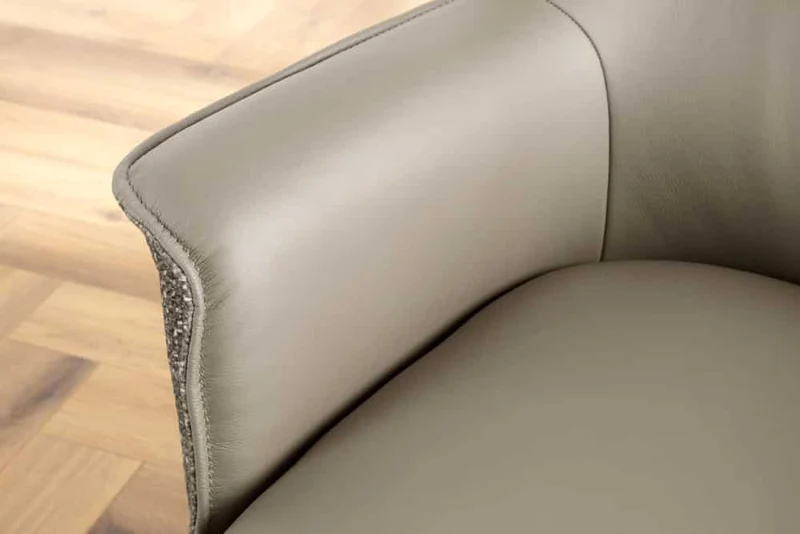Drehbarer Echtleder Stuhl GEORGE taupe mit Armlehne Strukturstoff
