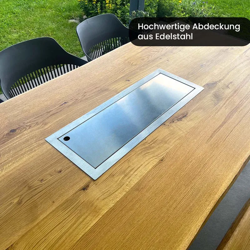 Terrassentisch Outdoor mit Feuerkamin | Feuertisch aus Eiche