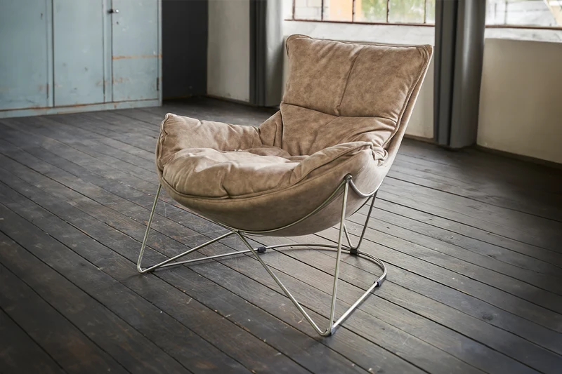 B-Ware KAWOLA Sessel FINA Polstersessel Metallgestell Microfaser beige
