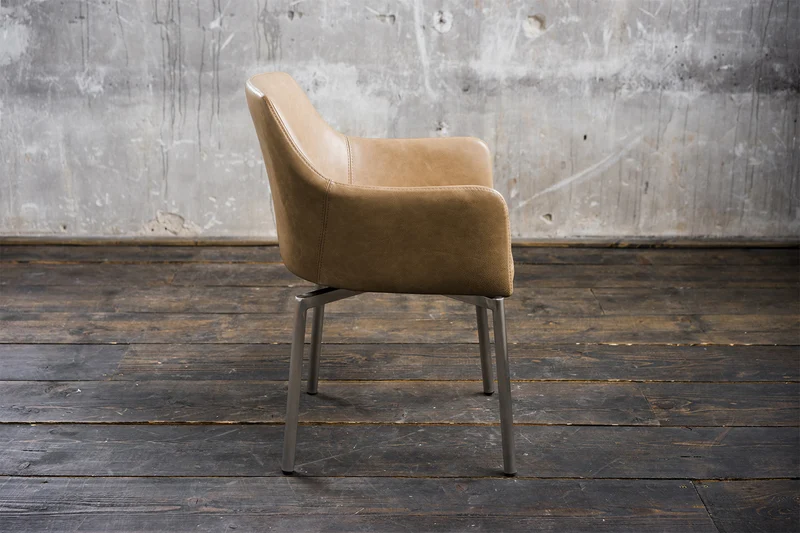 B-Ware KAWOLA Stuhl LOUI Esszimmerstuhl drehbar Leder beige Füße Edelstahl