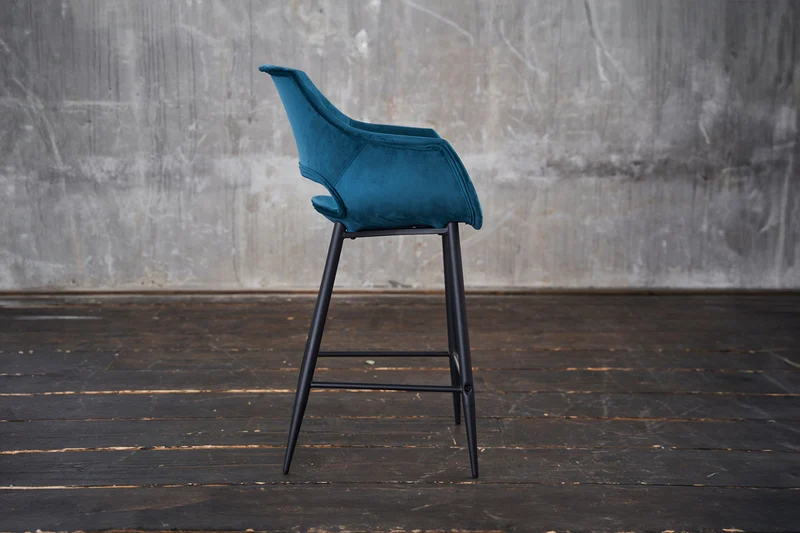 B-Ware KAWOLA Thekenhocker ZAJA Barstuhl Sitzhöhe 65 cm Velvet petrol