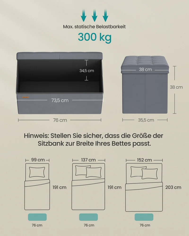 Aufbewahrungsbank - 40 x 80 x 38 cm - Mit Klappdeckel - Für Schlafzimmer Oder Flur