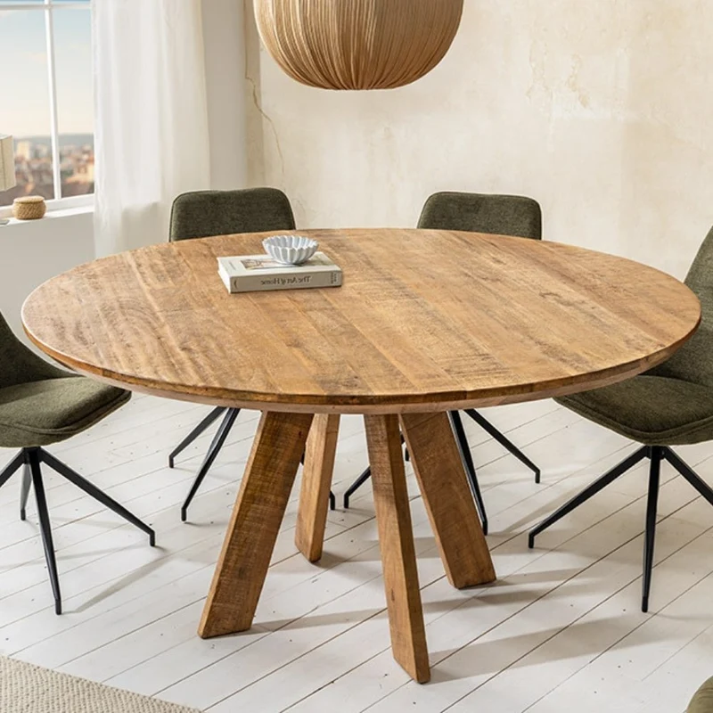 Runder Massivholz Esstisch GALAXY 120cm rund Mangoholz braun