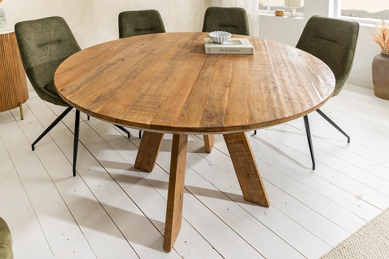 Runder Massivholz Esstisch GALAXY 140cm rund Mangoholz braun