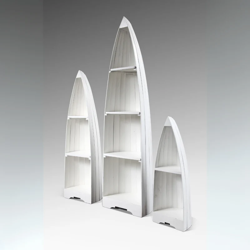 Massivholz Bootsregal / Bücherregal BALI ca.150cm Antique White