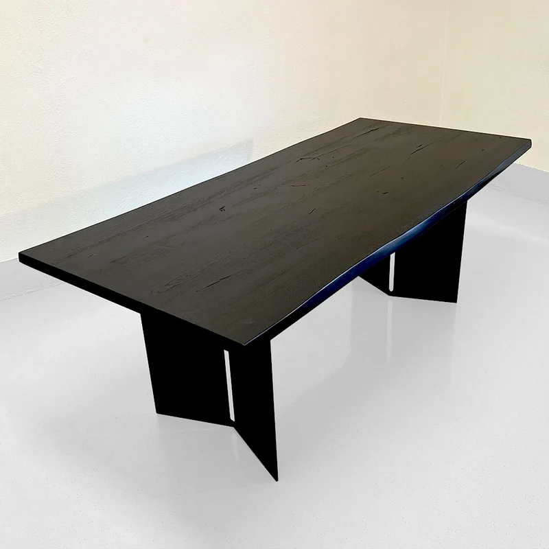 Esstisch Eiche 200 x 90 schwarz mit Baumkante | verschiedene Gestelle