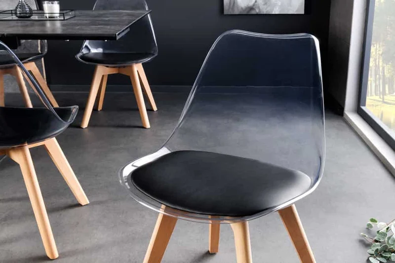 4er Set Design-Klassiker Stuhl NORWAY transparent schwarz Buchenholz