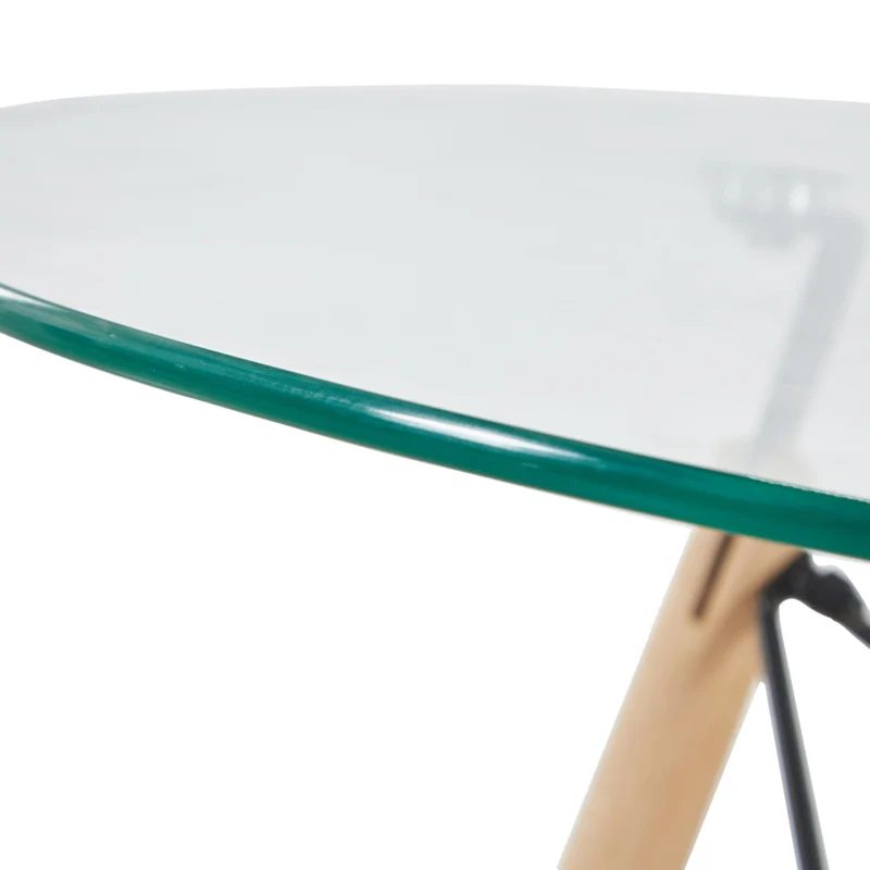 Runder Esstisch aus Glas/MDF mit Buchenbeinen 80 cm - Schwarz/Weiß/Klar-RAY