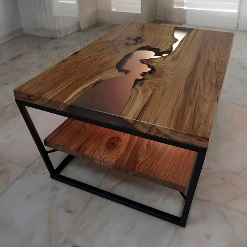Couchtisch Epoxidharz aus Eiche mit Cube-Gestell | Modell Rötenbach