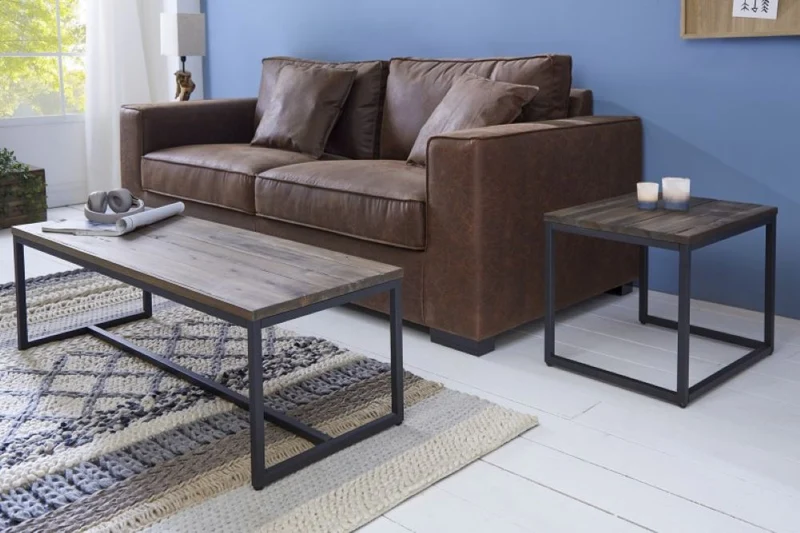 Industrie-Design Couchtisch-Set ALINA ca.110cm Akazie brown