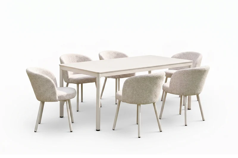 KAWOLA Gartenmöbel Set INDUS 7-tlg. Aluminium cremefarben