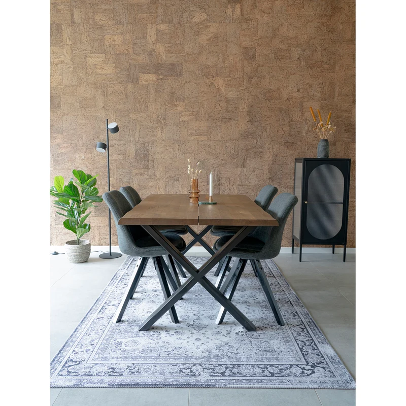 Design Stuhl SKAGEN (2er Set) dunkelgrauer Stoff + Holzbeine schwarz