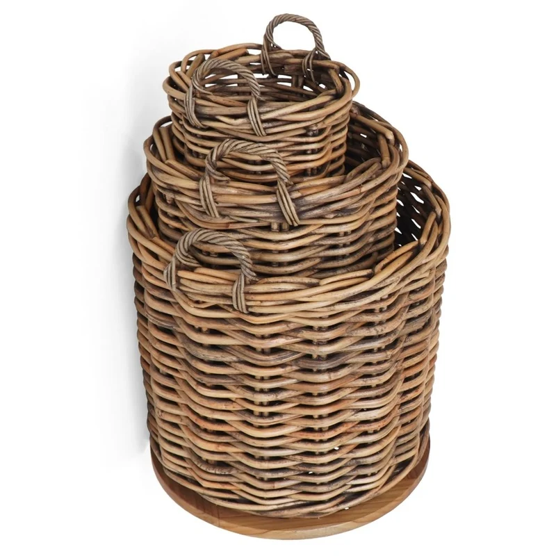 Dickes CL Rattan Korb CESTINO braun ca.D55cm Teakbodenplatte