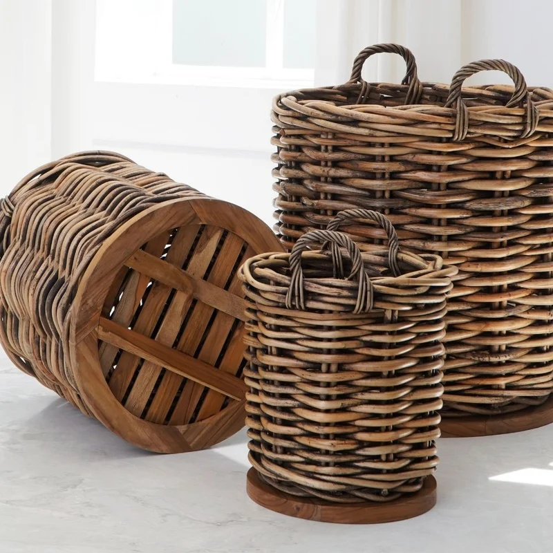 Dickes CL Rattan Korb CESTINO braun ca.H80cm Teakbodenplatte
