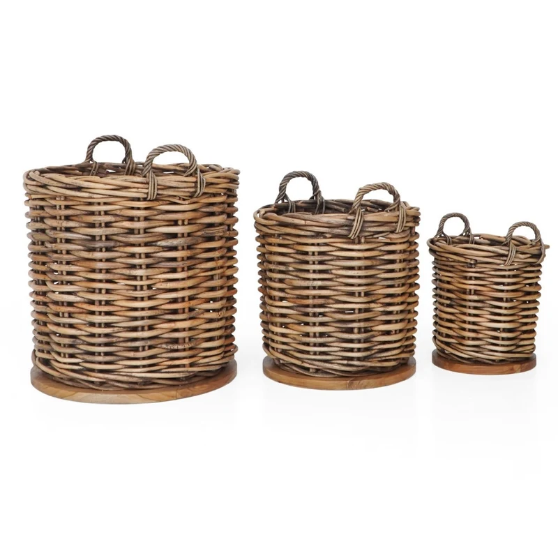 Dickes CL Rattan Korb CESTINO braun ca.H80cm Teakbodenplatte