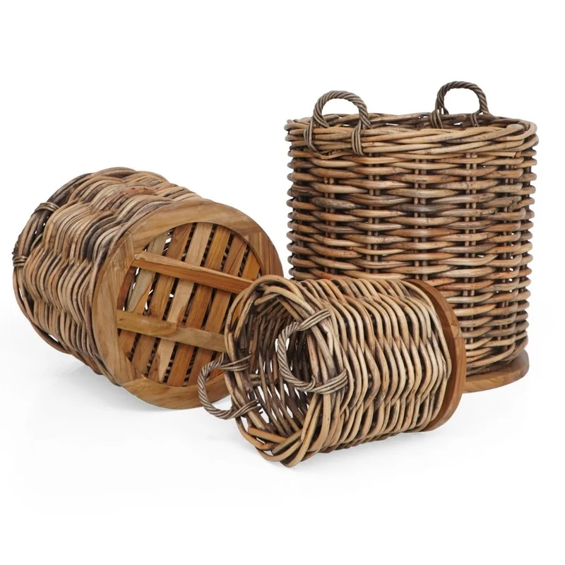 Dickes CL Rattan Korb CESTINO braun ca.H80cm Teakbodenplatte