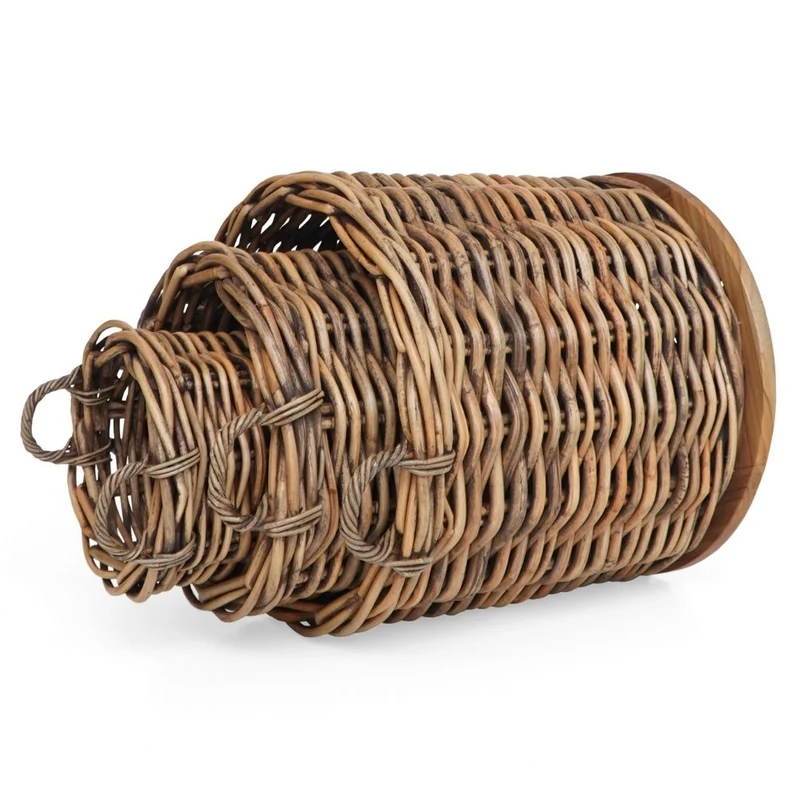 Dickes CL Rattan Korb CESTINO braun ca.H80cm Teakbodenplatte