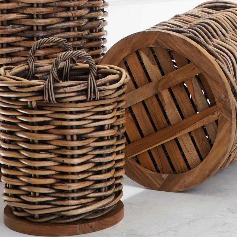 Dickes CL Rattan Korb CESTINO braun ca.H80cm Teakbodenplatte