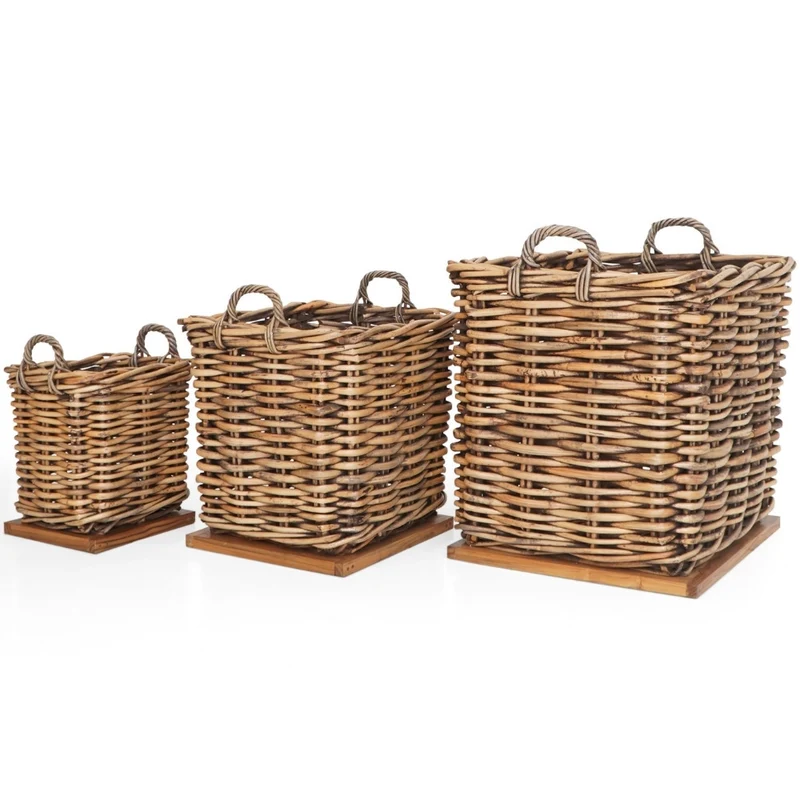 Dickes CL Rattan Korb CESTINO braun ca.70cm Teakbodenplatte