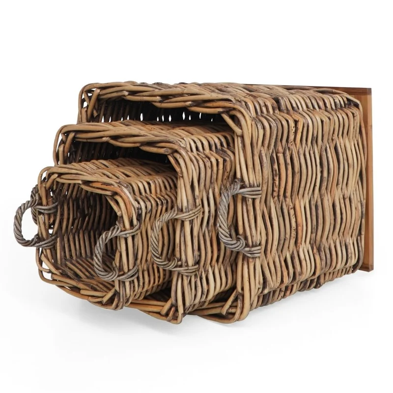 Dickes CL Rattan Korb CESTINO braun ca.70cm Teakbodenplatte