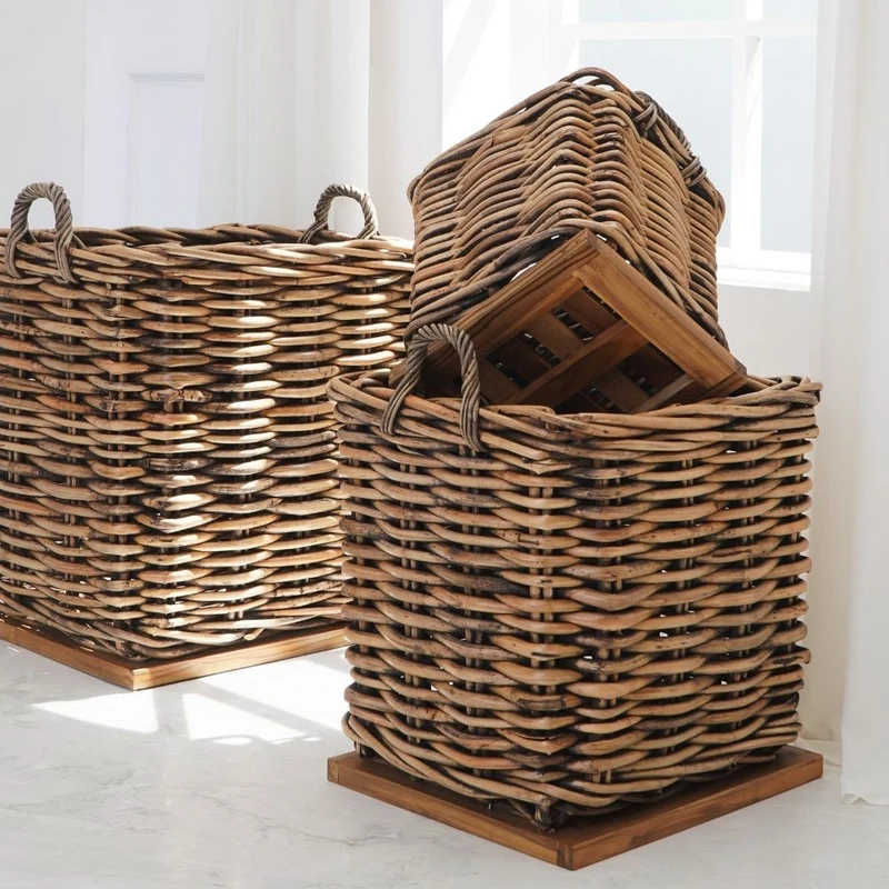 Dickes CL Rattan Korb CESTINO braun ca.70cm Teakbodenplatte