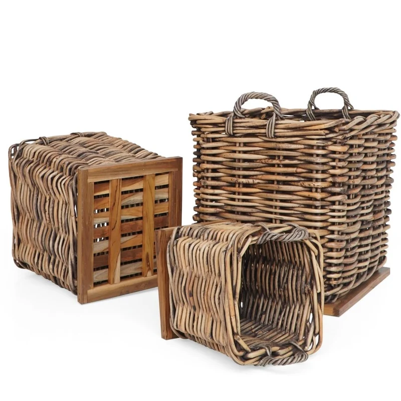 Dickes CL Rattan Korb CESTINO braun ca.70cm Teakbodenplatte