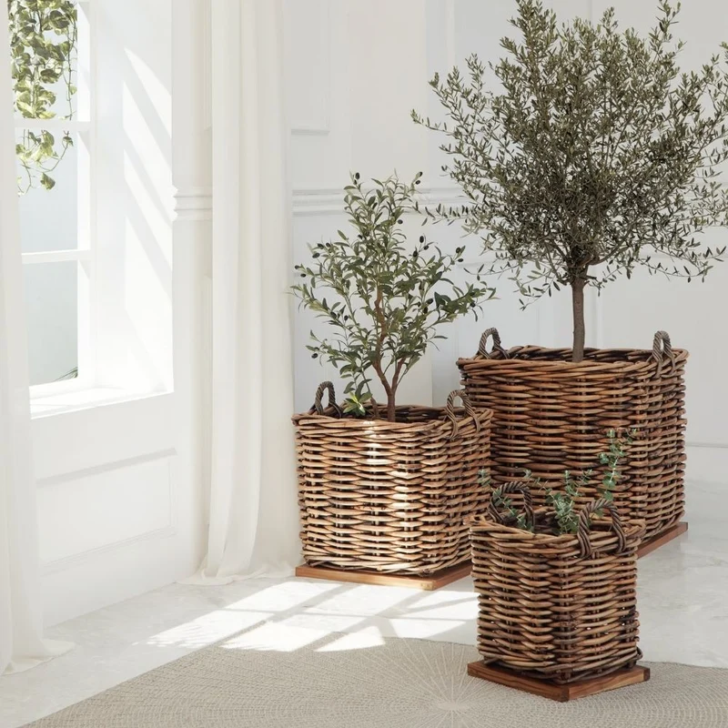 Dickes CL Rattan Korb CESTINO braun ca.70cm Teakbodenplatte