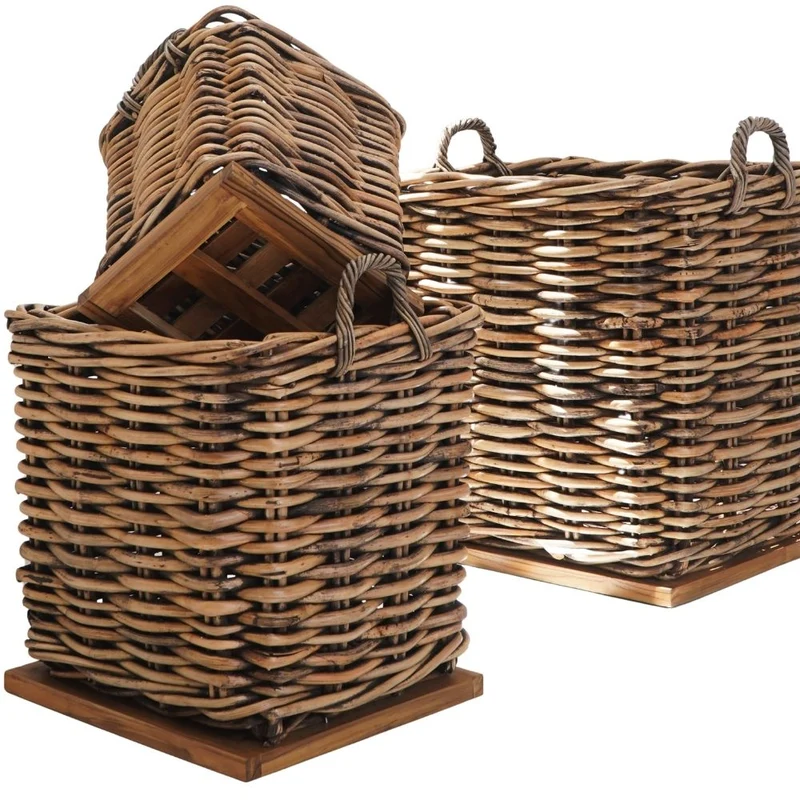 Dickes CL Rattan Korb CESTINO braun ca.70cm Teakbodenplatte